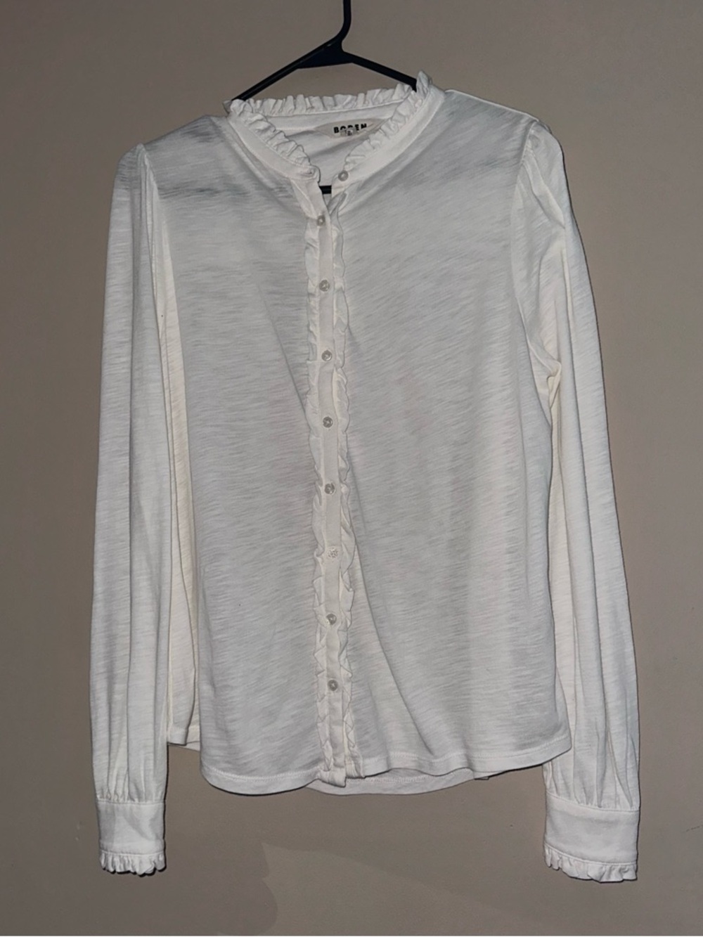Boden cream Ruffled Mandarin collar blouse size 8